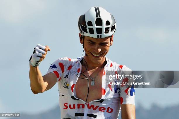 Warren Barguil of France riding for Team Sunweb crosses the line to take the stage win on stage eighteen of the 2017 Tour de France, a 179.5km stage...