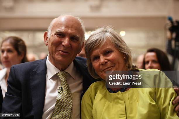New Liberal Democrats party leader Vince Cable poses with his wife Rachel at a press conference at the St Ermin's Hotel on July 20, 2017 in London,...