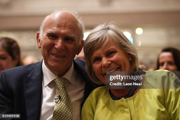 New Liberal Democrats party leader Vince Cable poses with his wife Rachel at a press conference at the St Ermin's Hotel on July 20, 2017 in London,...