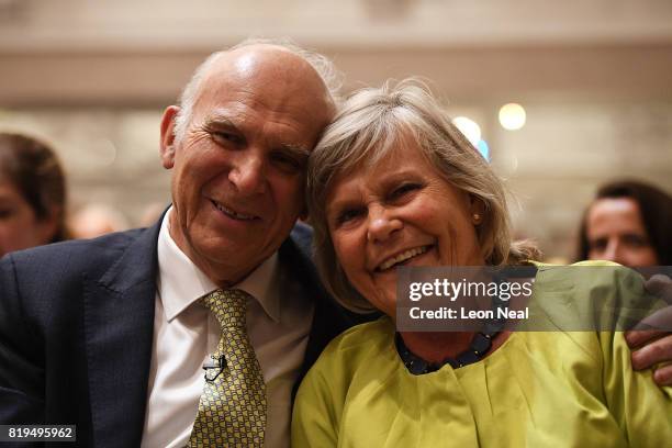 New Liberal Democrats party leader Vince Cable poses with his wife Rachel at a press conference at the St Ermin's Hotel on July 20, 2017 in London,...