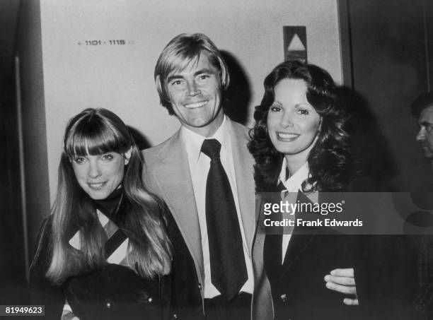 American actress Jaclyn Smith with actor Dennis Cole and actress Nancy Fox at a party for producer and casting executive Renee Valente at the BCI...