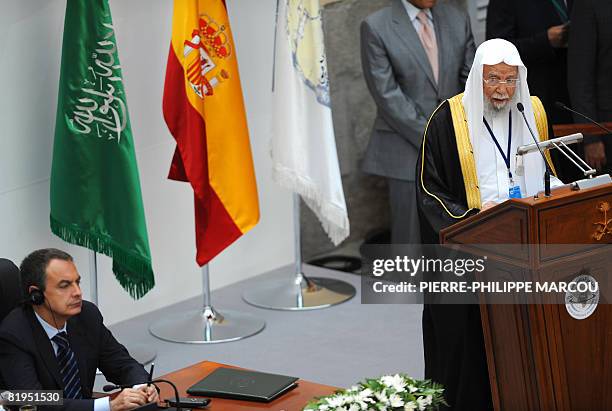 General Secretary of the Muslim World League Doctor Abdullah Ibn Abdul adresses a speech in the presence of the Spanish Prime Minister Jose Luis...