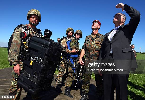 German Defense Minister Franz Josef Jung is seen during his visit of military school for air transportation on July 16, 2008 in Altenstadt, Germany....