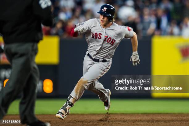 Josh Rutledge the Boston Red Sox runs the bases during the game against the New York Yankees at Yankee Stadium on June 7, 2017 in the Bronx borough...