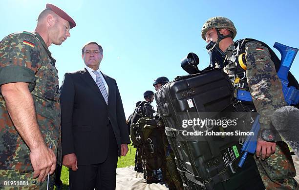 German Defense Minister Franz Josef Jung is seen during his visit of military school for air transportation on July 16, 2008 in Altenstadt, Germany....