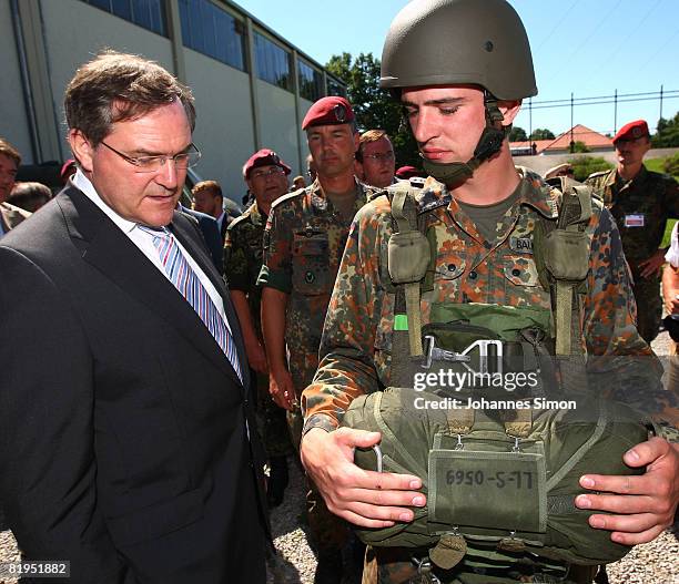 German Defense Minister Franz Josef Jung is seen during his visit of military school for air transportation on July 16, 2008 in Altenstadt, Germany....