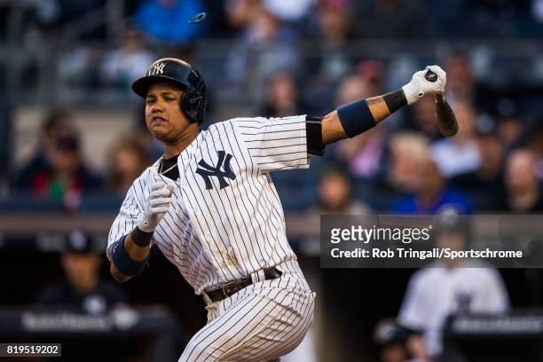 Starlin Castro of the New York Yankees bats during the game Boston Red Sox at Yankee Stadium on June 7, 2017 in the Bronx borough of New York City.
