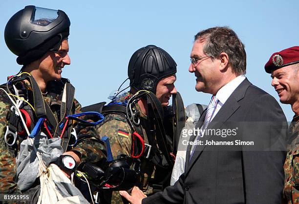 German Defense Minister Franz Josef Jung is seen during his visit of military school for air transportation on July 16, 2008 in Altenstadt, Germany....
