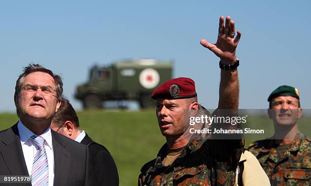 German Defense Minister Franz Josef Jung is seen during his visit of military school for air transportation on July 16, 2008 in Altenstadt, Germany....