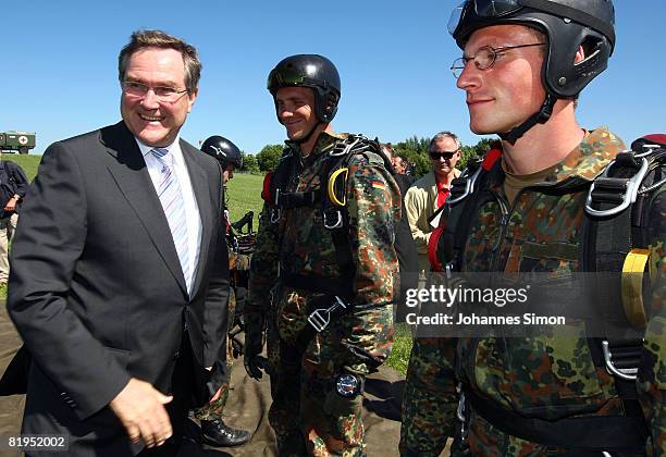 German Defense Minister Franz Josef Jung is seen during his visit of military school for air transportation on July 16, 2008 in Altenstadt, Germany....