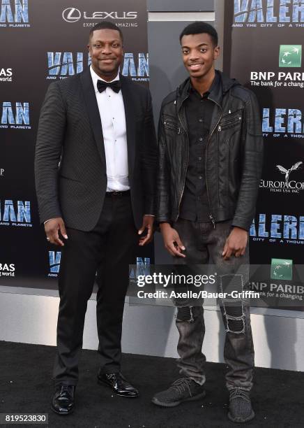 Actor Chris Tucker and son Destin Christopher Tucker arrive at the Los Angeles premiere of 'Valerian and the City of a Thousand Planets' at TCL...