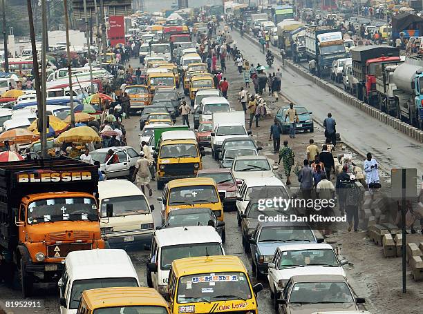 General view of congested traffic in central Lagos on July 15, 2008 in Lagos, Nigeria.