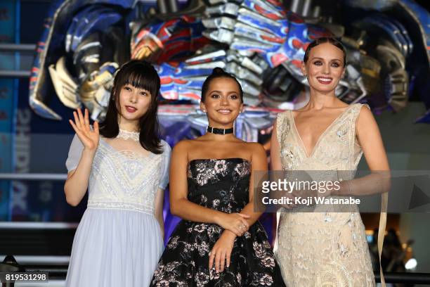 Hinako Sakurai, Isabela Moner and Laura Haddock attend the Japanese premiere of "Transformers: The Last Knight" at TOHO Cinemas Shinjuku on July 20,...