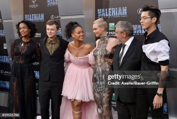 Producer Virginie Besson-Silla, actors Dane DeHaan, Rihanna, Cara Delevingne, director Luc Besson and actor Chris Wu arrive at the Los Angeles...