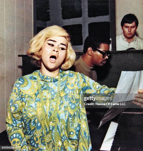 And B singer Etta James, Marvell Thomas and David Hood rehearse a song before recording at Fame Studios circa 1967 in Muscle Shoals, Alabama.