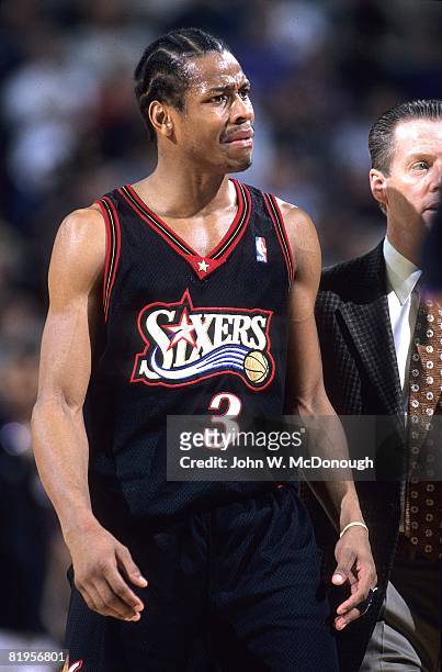 Philadelphia 76ers Allen Iverson on court during game vs Phoenix Suns. Phoenix, AZ 2/24/1998 CREDIT: John W. McDonough