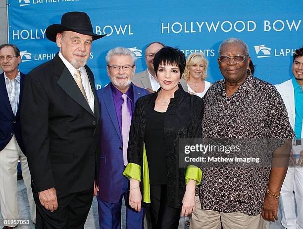 Musician Duane Eddy, flutist Sir James Galway, singer/actress Liza Minnelli and musician B.B. King arrive at the Hollywood Bowl Opening Night Gala on...