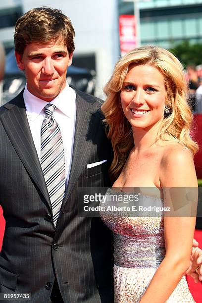 Athlete Eli Manning and wife Abby McGrew arrive at the 2008 ESPY Awards held at NOKIA Theatre L.A. LIVE on July 16, 2008 in Los Angeles, California....
