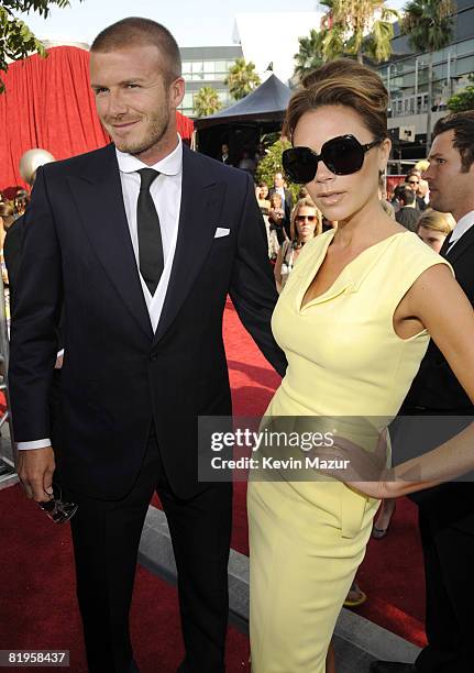 Soccer player David Beckham and Victoria Beckham arrive at the 2008 ESPY Awards held at NOKIA Theatre L.A. LIVE on July 16, 2008 in Los Angeles,...