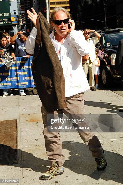 Musician Neil Young visits the "Late Show with David Letterman" at the Ed Sullivan Theatre on July 16, 2008 in New York City.
