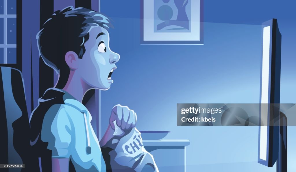 Boy Watching TV at Night