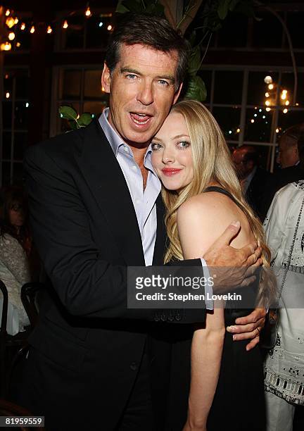 Actors Pierce Brosnan and Amanda Seyfried attend the after-party for the premiere of "Mamma Mia!" at the Central Park Boathouse on July 16, 2008 in...