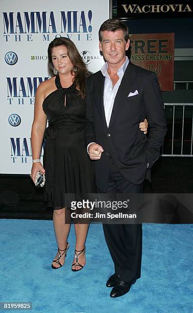 Actor Pierce Brosnan and journalist Keely Shaye Smith attend the premiere of "Mamma Mia!" at the Ziegfeld Theatre on July 16, 2008 in New York City.