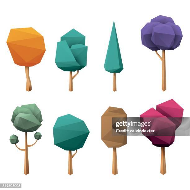 low poly trees - gamer isolated stock illustrations