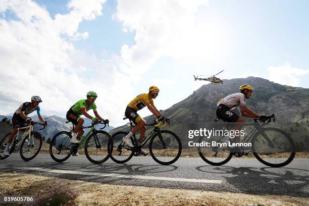 Mikel Landa of Spain and Team SKY leads team mate and race leader Chris Froome of Great Britain, Rigoberto Uran of Colombia and Cannondale Drapac and...