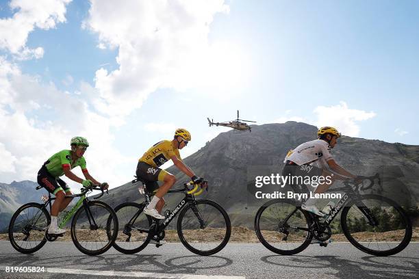 Mikel Landa of Spain and Team SKY leads team mate and race leader Chris Froome of Great Britain, Rigoberto Uran of Colombia and Cannondale Drapac up...