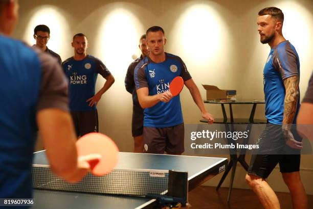 Leicester City's Andy King relaxes after training In Hong Kong by playing table tennis during their pre-season tour of Hong Kong on July 21st , 2017...