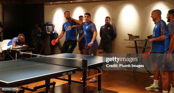 Leicester City's Matty James and Ben Hamer get competitive after training In Hong Kong by playing table tennis during their pre-season tour of Hong...