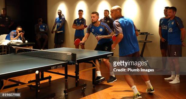 Leicester City's Ben Hamer relaxes after training In Hong Kong by playing table tennis during their pre-season tour of Hong Kong on July 21st , 2017...