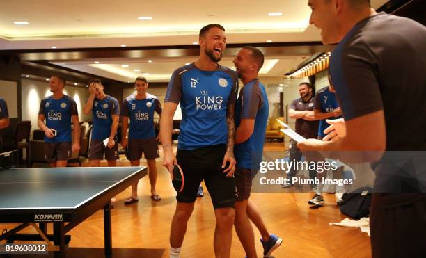 Leicester City's Ben Hamer and Danny Drinkwater relaxes after training In Hong Kong by playing table tennis during their pre-season tour of Hong Kong...