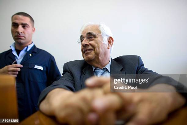 Millionaire Morris Talansky appears in court as the key witness in the corruption probe against Israeli Prime Minister Ehud Olmert on on July 17,...