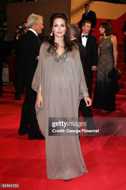 Actress Angelina Jolie departs from the "Changeling" Premiere at the Palais des Festivals during the 61st Cannes International Film Festival on May...