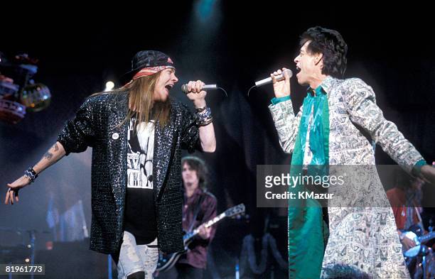 Axl Rose of Guns N' Roses and Mick Jagger of the Rolling Stones