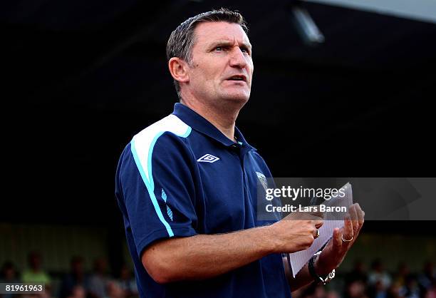 Manager Tony Mowbray of West Bromwich Albion takes notes during a pre season friendly match between Borussia Moenchengladbach and West Bromwich at...