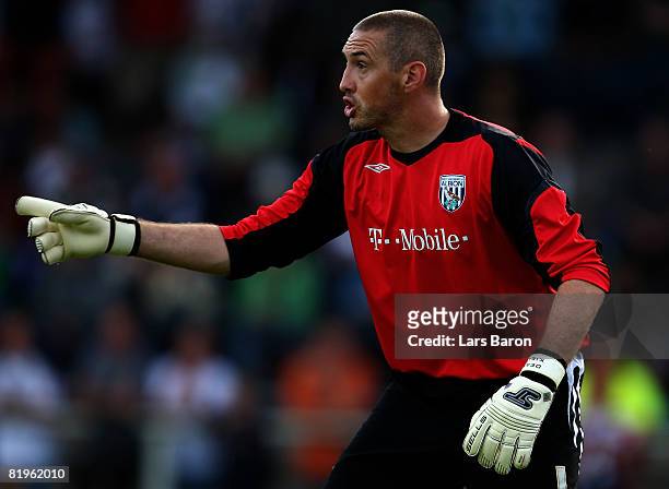 Goalkeeper Dean Kiely of West Bromwich Albion gestures during a pre season friendly match between Borussia Moenchengladbach and West Bromwich at the...