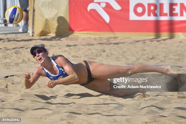 Australia's Louise Bawden spikes for the ball during FIVB Grand Tour - Olsztyn: Day 2 on July 20, 2017 in Olsztyn, Poland.