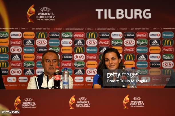 Head Coach Antonio Cabrini and Alia Guagni of Italy women's national team answer questions during a press conference, on the eve of their UEFA...