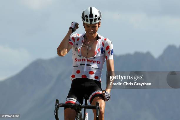 Warren Barguil of France riding for Team Sunweb celebrates as he wins stage 18 of the 2017 Le Tour de France, a 179.5km stage from Briançon to Izoard...