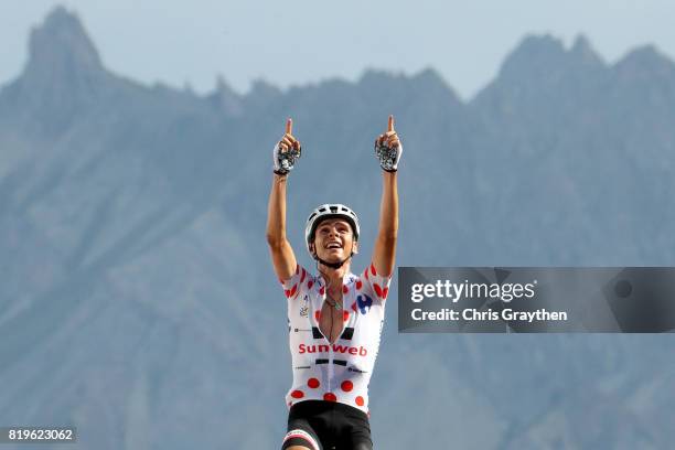 Warren Barguil of France riding for Team Sunweb celebrates as he wins stage 18 of the 2017 Le Tour de France, a 179.5km stage from Briançon to Izoard...