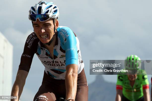 Romain Bardet of France riding for AG2R La Mondiale and Rigoberto Uran of Colombia riding for Cannondale Drapac cross the finish line after stage 18...