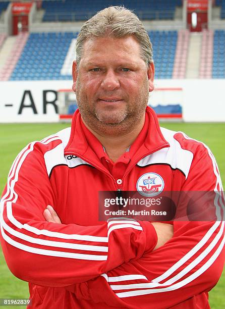 Frank Pagelsdorf poses during the Bundesliga 1st Team Presentation of Hansa Rostock at the DKB Arena on July 17, 2008 in Rostock, Germany. (Photo by...