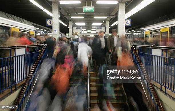 General view is seen as commuters get on and off the train at Wynyard Station in the Sydney CBD after venturing into the Sydney CBD to watch The Holy...