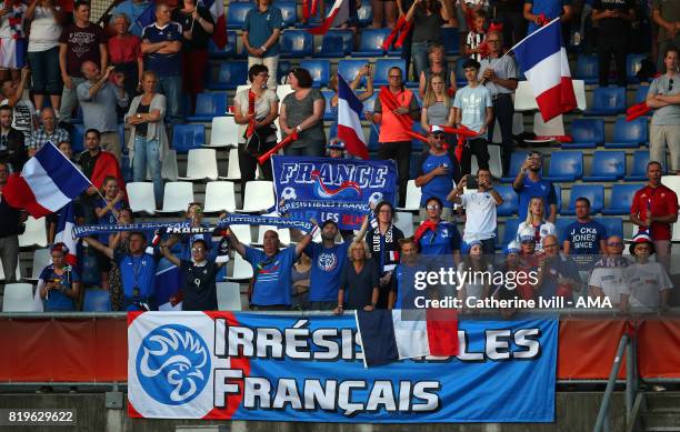 Fans of France during the UEFA Women's Euro 2017 match between France and Iceland at Koning Willem II Stadium on July 18, 2017 in Tilburg,...