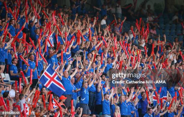 Iceland fans do the viking thunderclap during the UEFA Women's Euro 2017 match between France and Iceland at Koning Willem II Stadium on July 18,...