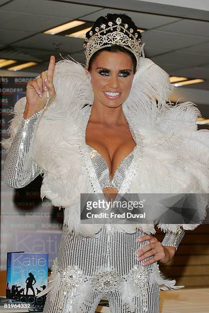 Katie Price attends the promotion of her book 'Angel Uncovered'! at Borders on July 17, 2008 in London, England.