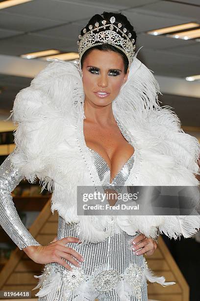 Katie Price attends the promotion of her book 'Angel Uncovered!' at Borders on July 17, 2008 in London, England.